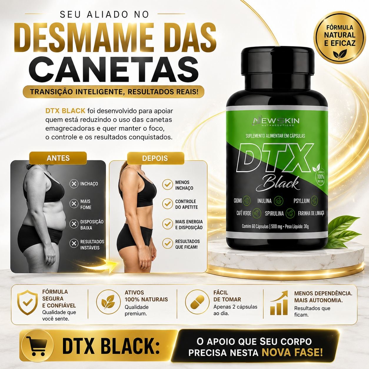 Comparativo antes e depois do uso de DTX Black